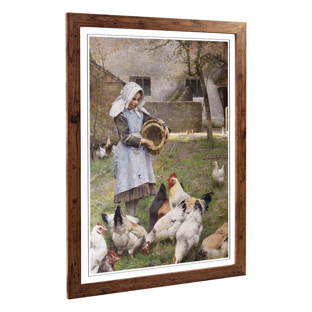 Big Box Art Framed Print of Walter Osborne Feeding The Chickens Design | Wall Art Picture | Home Decor for Kitchen, Living Room, Bedroom, Hallway, Walnut, A2 / 24.5x18 Inch / 62x45cm