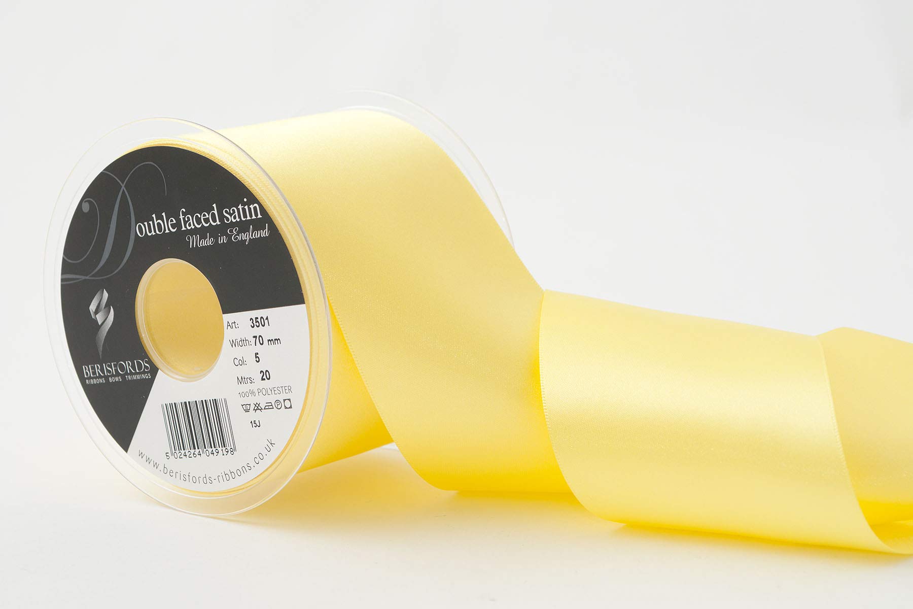 Berisfords 5 Lemon Double Faced Satin Ribbon