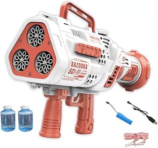 Auto Bubble Machine Gun 24-Hole Automatic Bazooka Bubble Maker with Lights Gatling Bubble Blower for Birthday Party Wedding Summer Toy Outdoor Activity (Blue)