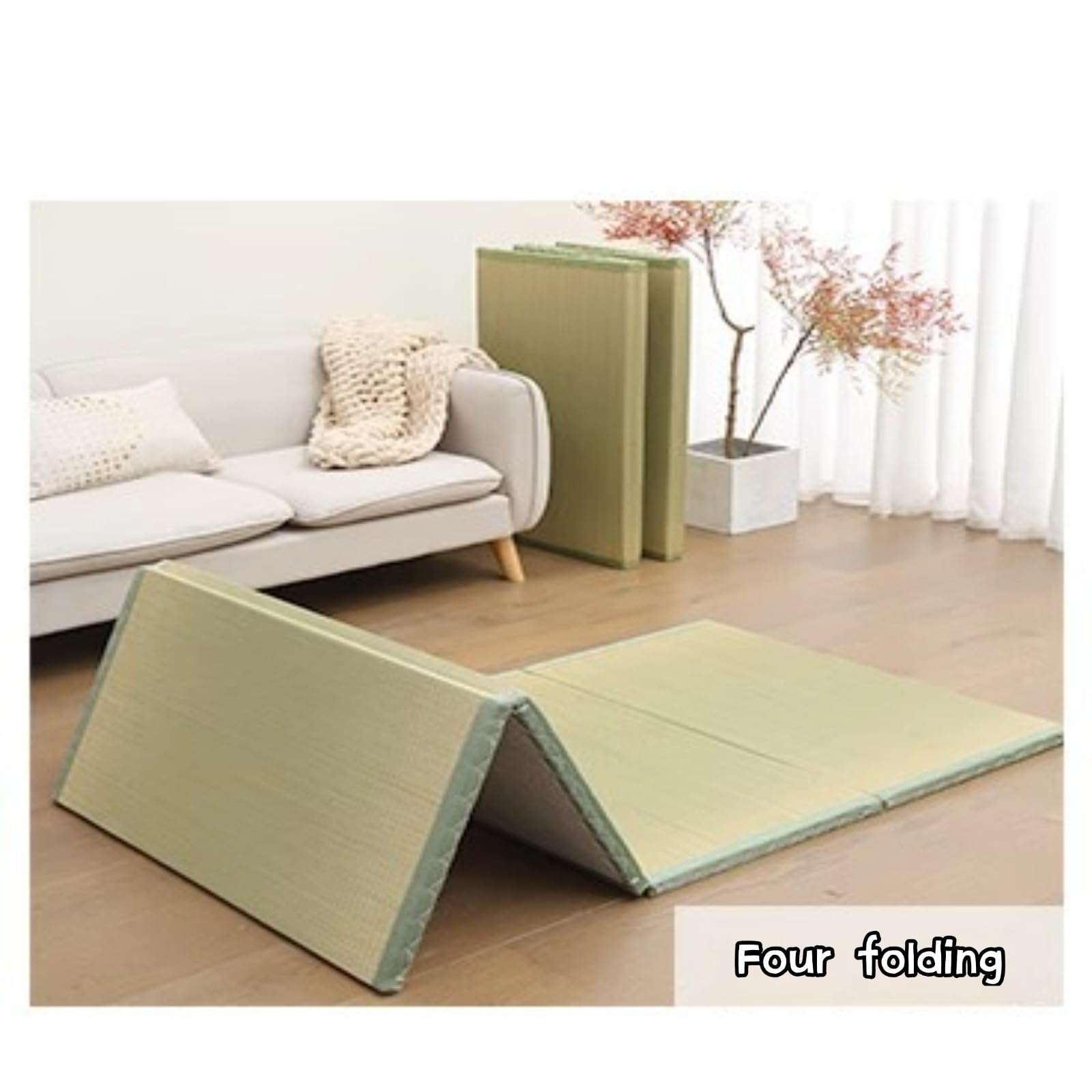 Tatami Japonais,en Herbe Naturelle Bon pour Le Dos des épaules Tatami Pliable,Pliable pour La Méditation du Sommeil Yoga Et La Zen Matelas Japonais(Size:90x200x3.5cm)