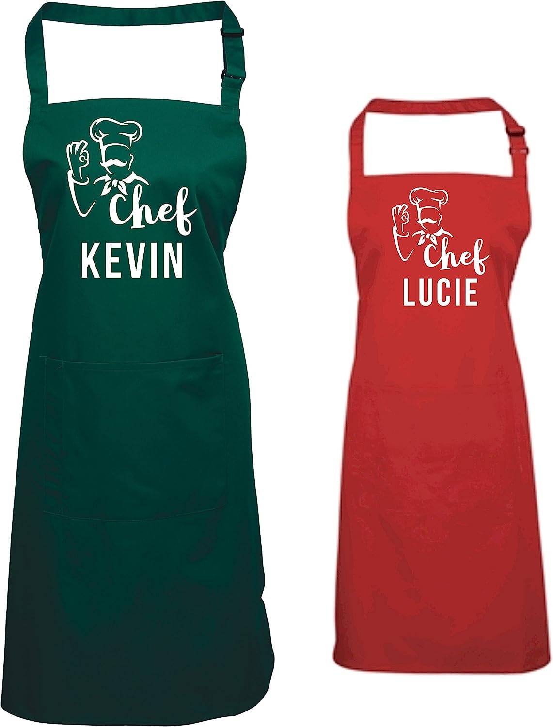 Edward Sinclair Big Chef Little Chef Apron Set - Red Adult | Navy Child 3/6 with White Prints