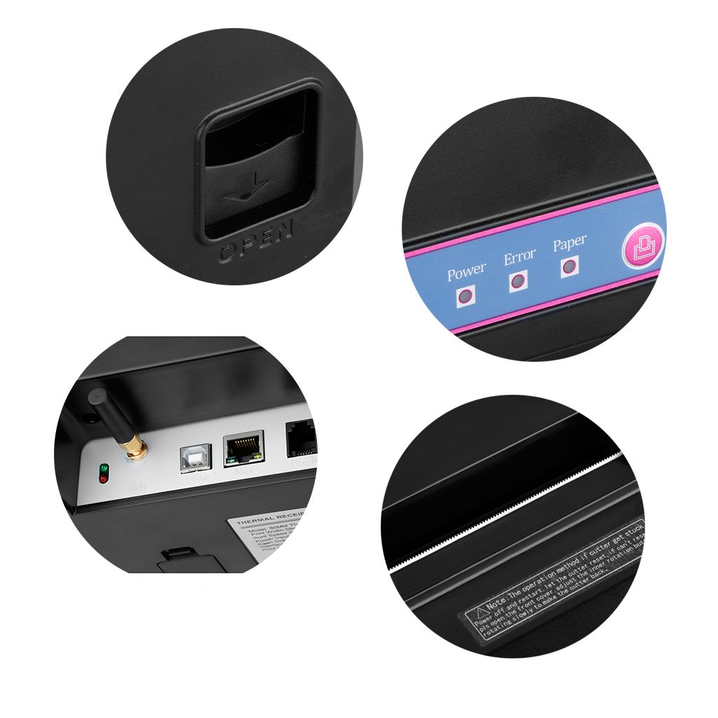EXCELVAN Senza Fili Stampanti a Matrice WiFi 300mm/sec 80mm Auto-Cut Stampante Termica DOT ESC/POS Wireless Thermal Receipt Stampante USB Ethernet Port