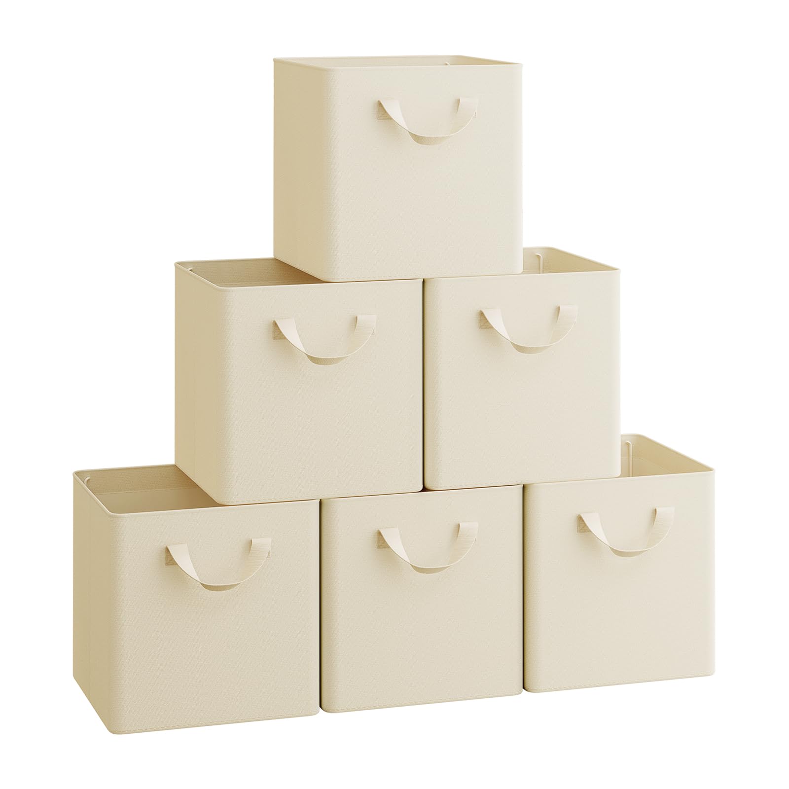 WOLTU Fabric Storage Boxes Set of 6, Collapsible Cube Baskets with Handles and Metal Frame, Wardrobe Organisers for Living Room, Study, Bedroom, Linen, Cream, 29x29x28cm — image 1