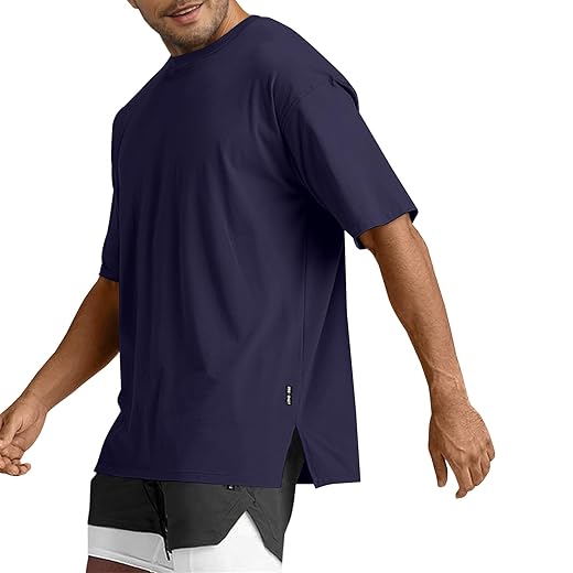 Camisetas esportivas masculinas folgadas, leves, de secagem rápida, gola redonda, para treino ao ar livre