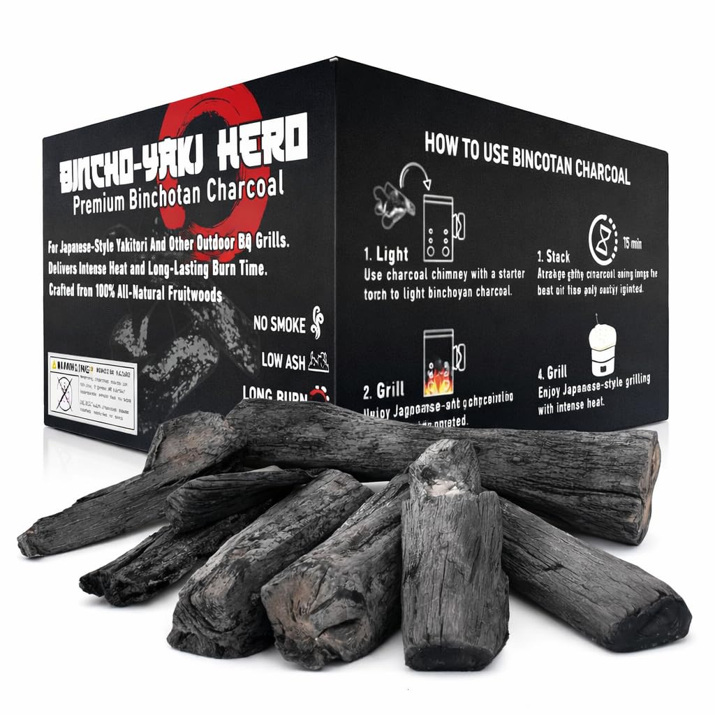 Premium Binchotan All-Natural Hardwood Charcoal – Century-Old Kiln Carbonized Techniques – Smokeless, Long-Lasting, High Heat, Low Ash – Ideal for Japanese Style Yakitori & Outdoor BBQ (11, Pounds)