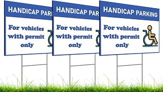 Set of 3 Double Sided 12x16 Inches "Handicap Parking For Vehicles with Permit Only" Plastic Sign with Metal H-Stakes - Restricted for Vehicles with Authorization - Exclusive Spots for Holders