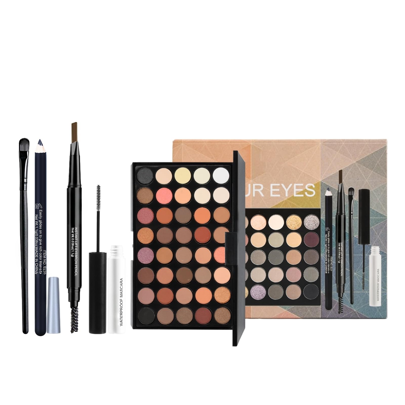 All-in-One Makeup Kit with 40-Color Palette, Mascara, Eyeliner, Eyebrow Pencil & Brush