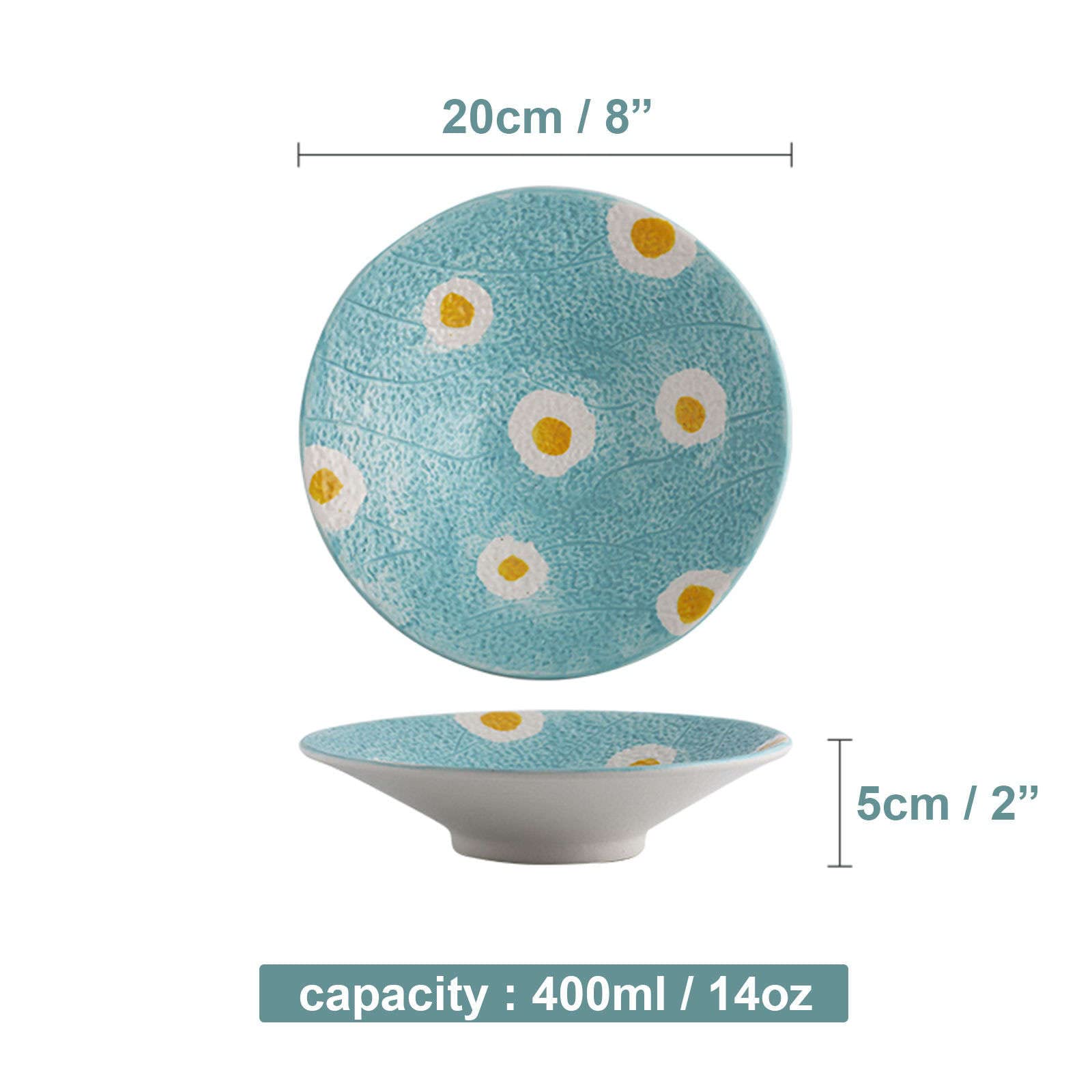 Ensaladeras Grandes de cerámica para Servir, Ensalada de Pasta, Cuenco para Servir, Plato Hondo Colorido, Juego de 2, Azul, 25 cm (Azul 20 cm)