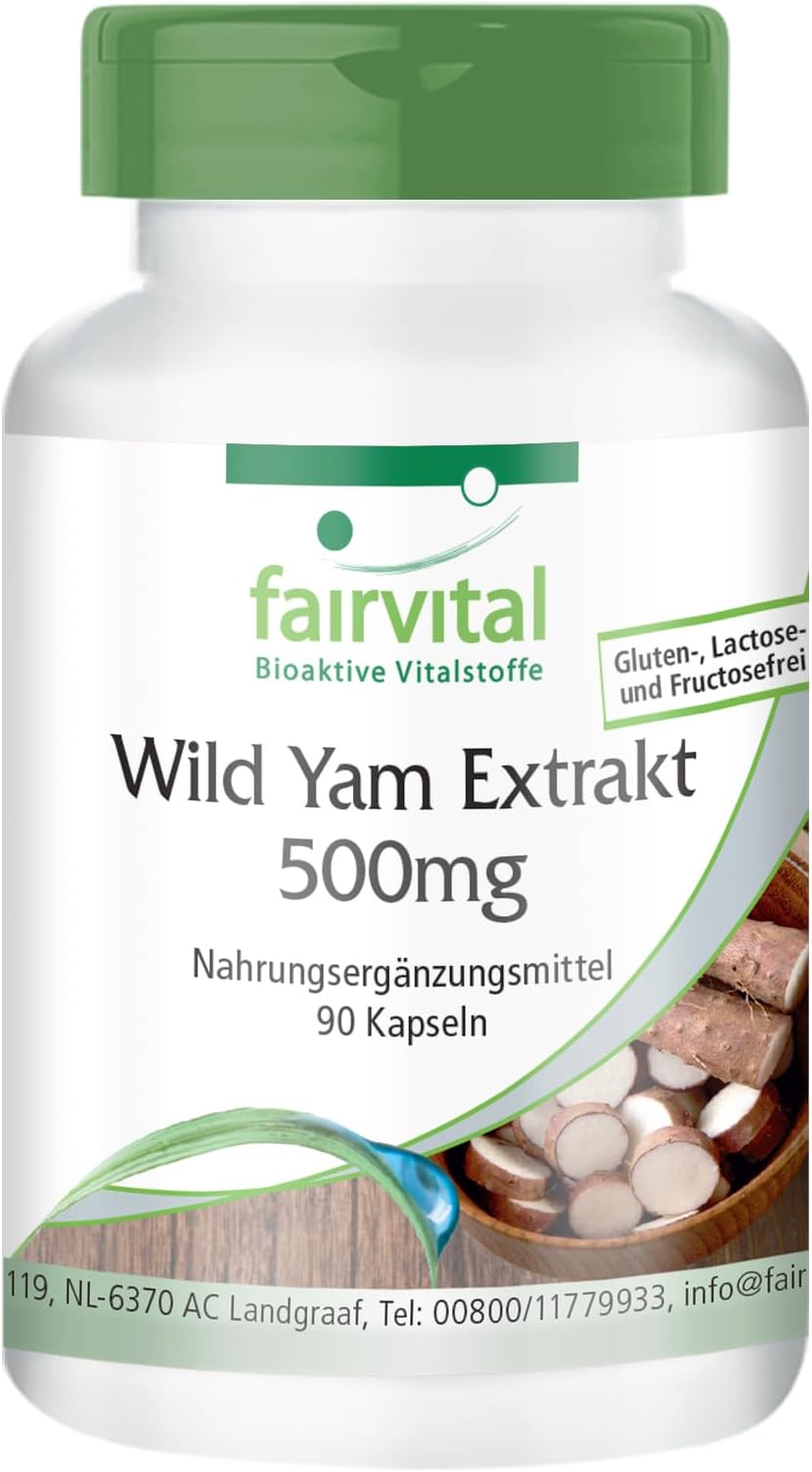 fairvital Wild yam Extract 500mg - Bulk Pack for 3 Months - Vegan - HIGH Dosage - 90 Capsules - standardised to 20% diosgenin