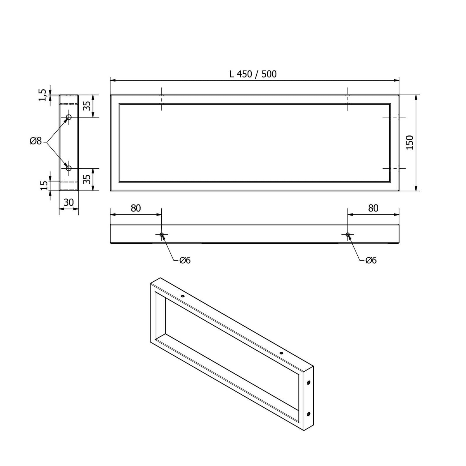 SOTOOLS Waschtischkonsole FERRANO 2 Stück Edelstahl gebürstet 500 x 150 mm