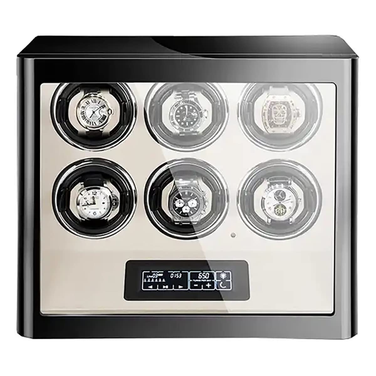 Caricatori per Orologi per 2, 3, 4 o 6 Orologi Illuminazione LED Integrata e Controllo Touchscreen LCD Caricatore Automatico per Orologi Scatola Motore Silenzioso Custodi，6+0