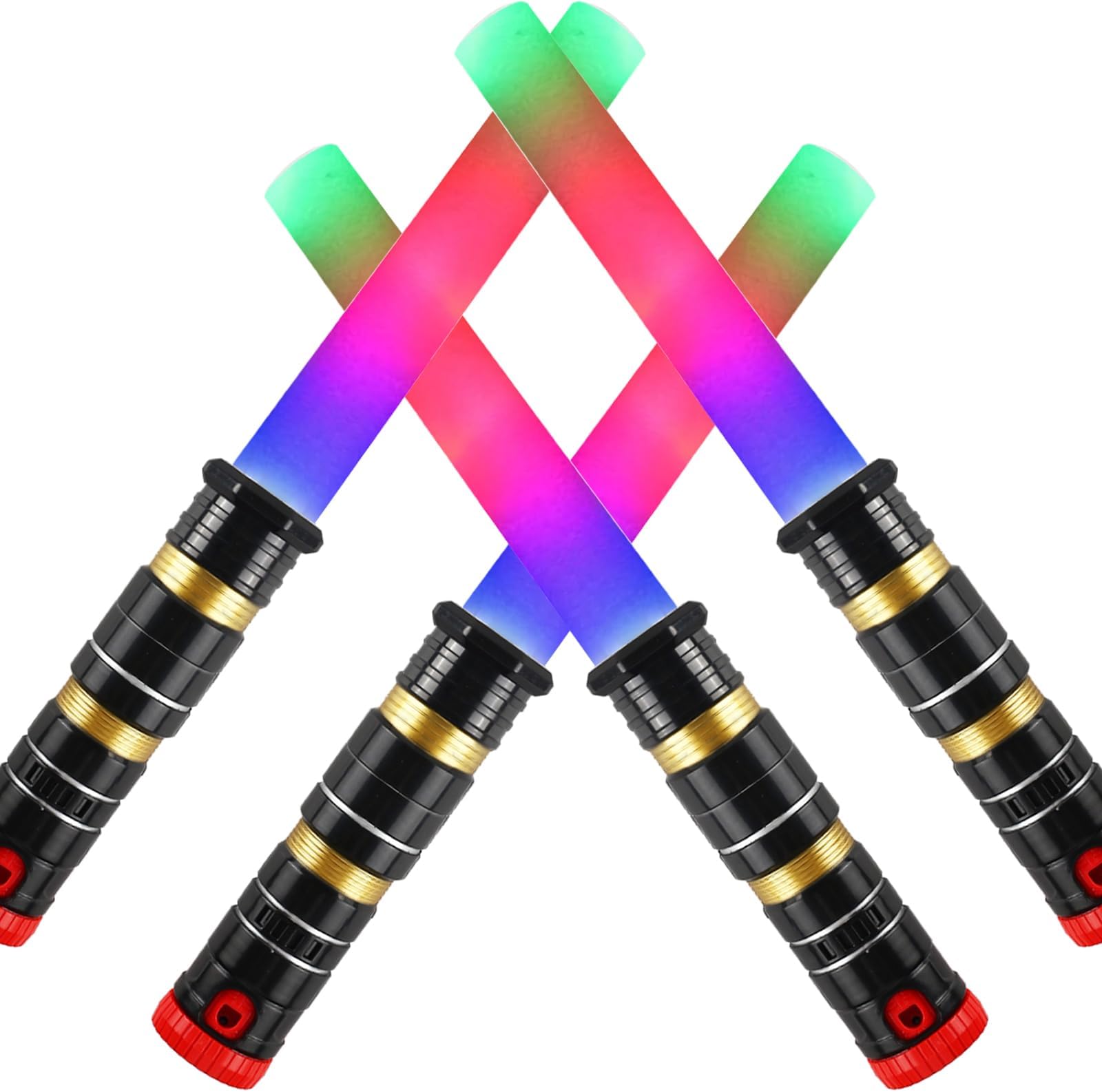 6 Pack Light up Sword Saber with FX Sounds (Motion-Sensitive) and Retractable Handle, 2-in-1 Dual Saber 3 Colors Led Glow in the Dark Dueling Sword for Kid Adult, Galaxy War Party, Halloween Cosplay