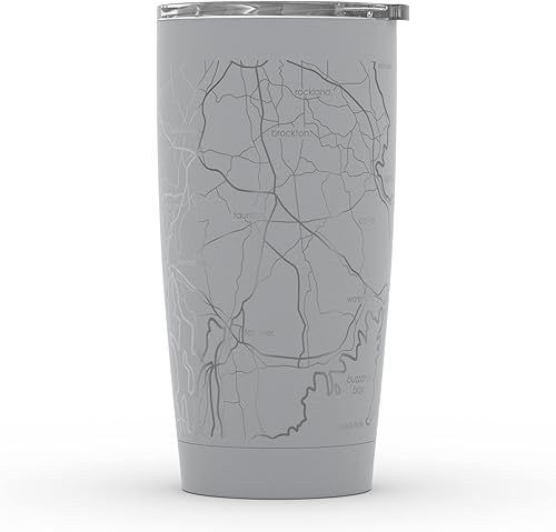 Vista 54 de Well Told Vaso de café aislado con diseño de mapa de Nueva York grabado, taza de acero inoxidable grabada (20 onzas, negro) con aislamiento de mapa