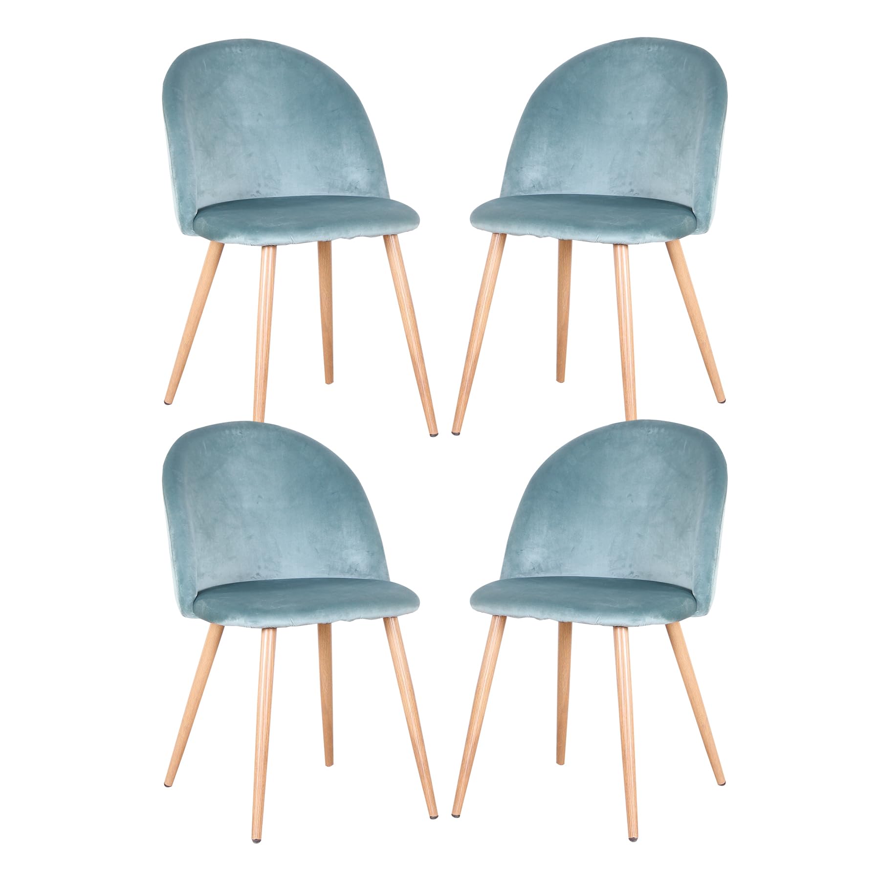 Juego de 4 Sillas de Comedor Tapizadas con Funda de Terciopelo, Sillas de Cocina de Diseño Moderno con Patas de Metal Ajustables Estilo Madera,Verde