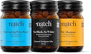 Natch Zahnpasta Tabletten 3er Set je 85 Tabs – \\\\\\\"Ménage à Trois\\\\\\\" mit 3 gesunden Formeln, natürlich schäumend, fluoridfrei, vegan & plastikfrei