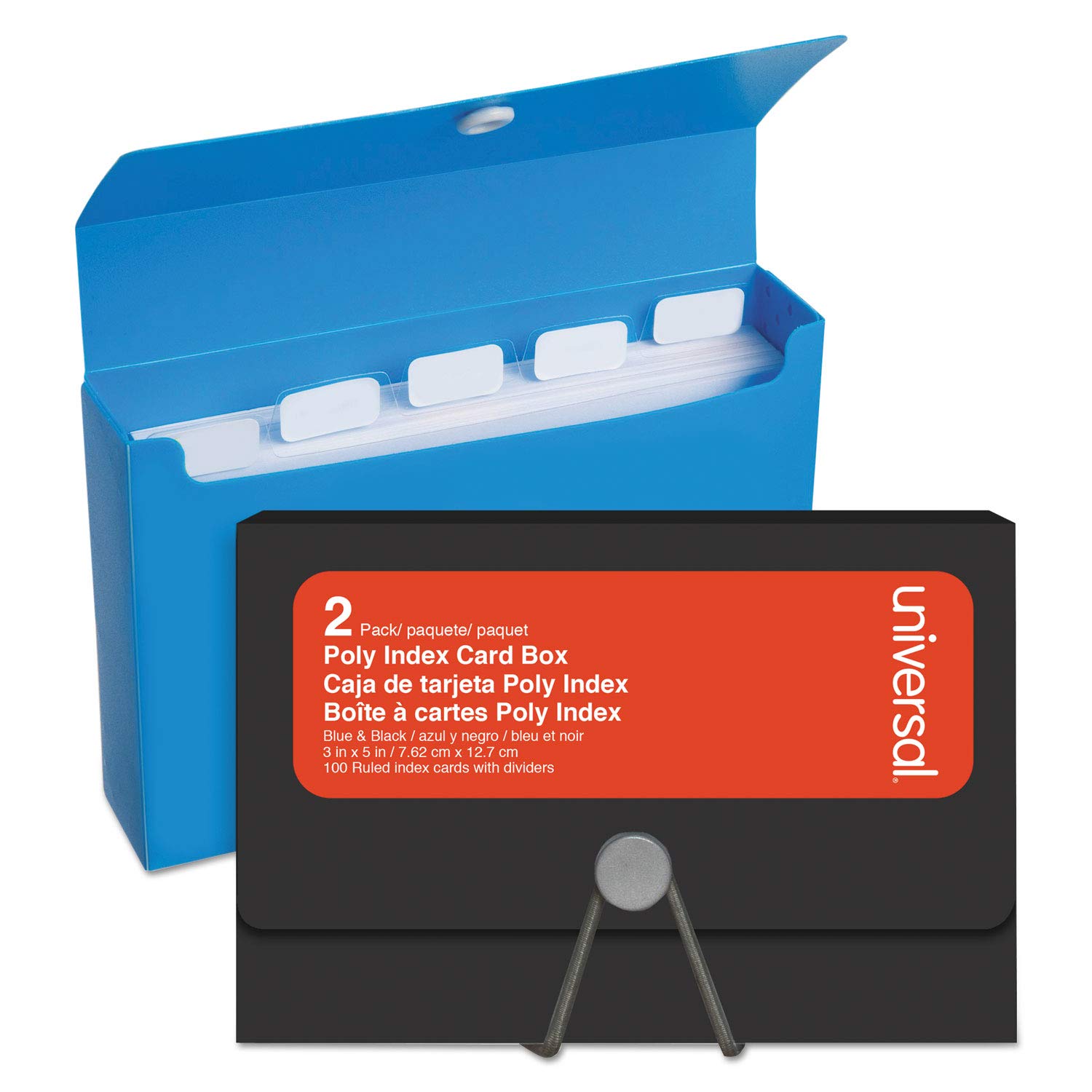 Universal Office Products 47304 Karteibox, Kunststoff, 7,6 x 3,8 x 12,7 cm, Schwarz/Blau, 2 Stück