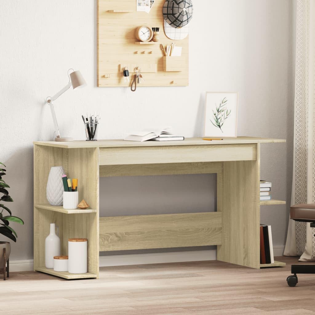 Scrivania Porta PC Rovere Sonoma 140x50x75 cm in Truciolato | Ideale per ufficio e studio, questo scrittoio offre un ampio piano di lavoro e vani per organizzare documenti.