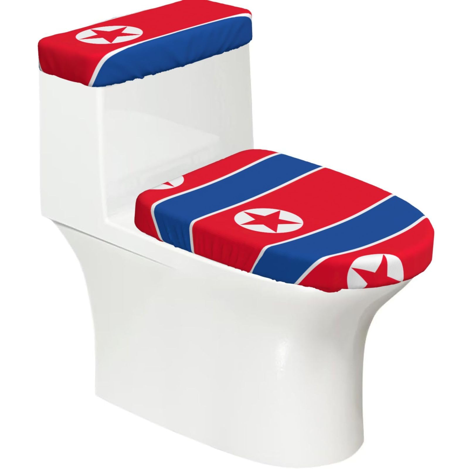 Korean Flag Print Toilet Covers Set With Elastic Bottom, Universal Toilet Lid And Toilet Tank Covers