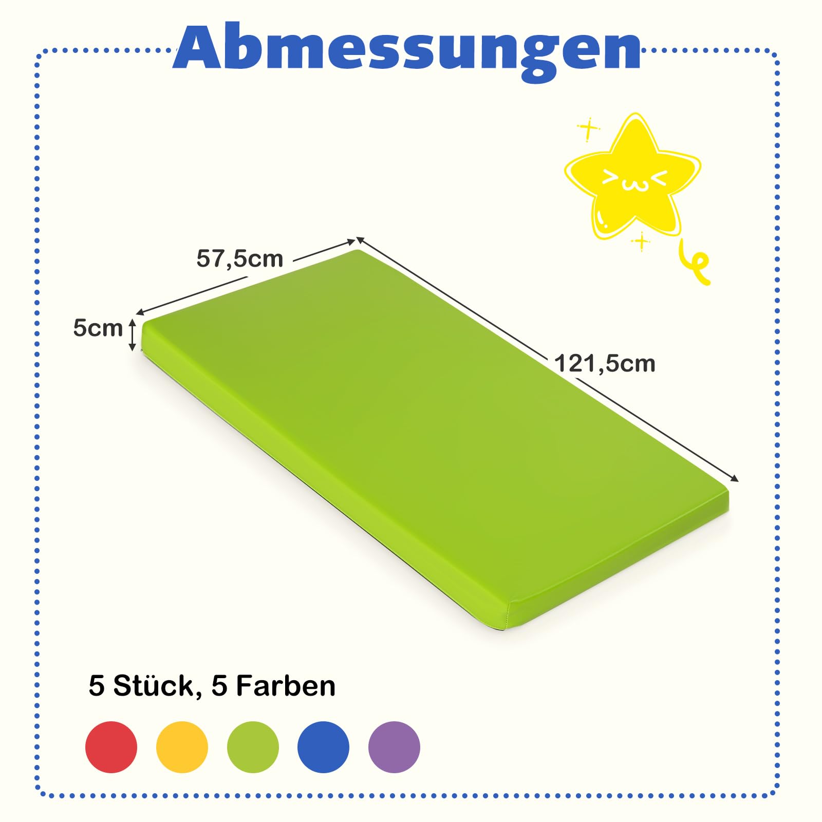 COSTWAY 5 er Set Turnmatte Kinder, 120 x 60cm Weichbodenmatte bunt, Gymnastikmatte aus Kunstleder, tragbar & Stapelbar, Sportmatte Kindermatratze für Zuhause, Kindergarten