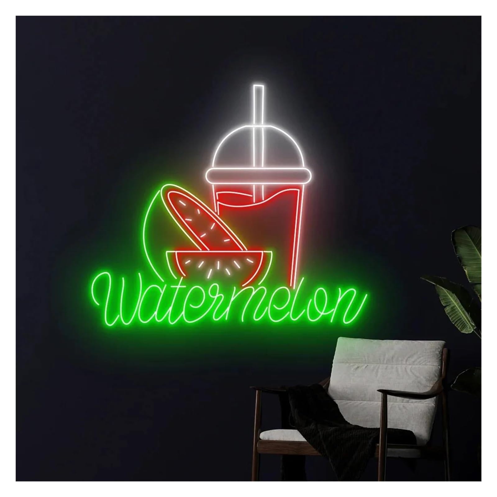 LEMST Signs Lamp Watermelon Juice Neon Signs USB Powered, Adjustable Brightness Watermelon Neon Lights Suitable for Bistro Decor Commercial Light(55cm)