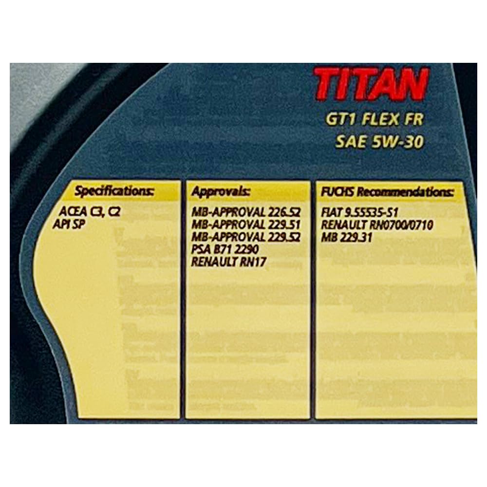 FUCHS Motoröl 5W-30 Titan Motor Öl ACEA C2 ACEA C3 API SP GT1 Flex FR 5L Kompatibel mit MERCEDES-BENZ C-Klasse Limousine W204 E-Klasse Limousine W211 C-Klasse T-modell S204 A-Klasse W169
