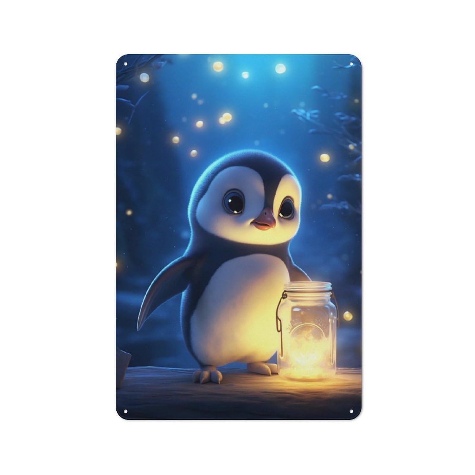 Junmoney Cute Penguin Luminous Glow Vintage Metal Sign 30X20cm For Workshop Wall, With Clear Vintage Wall Decor Character