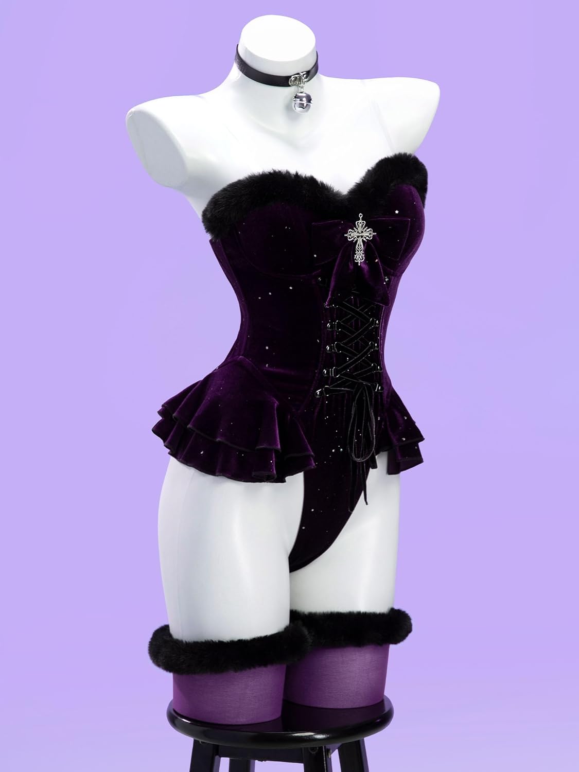 MEOWCOS Women's Bodysuit Queen Cosplay Costume Halloween Christmas Bodysuit Cape Set with Crown Cloak Gloves Socks