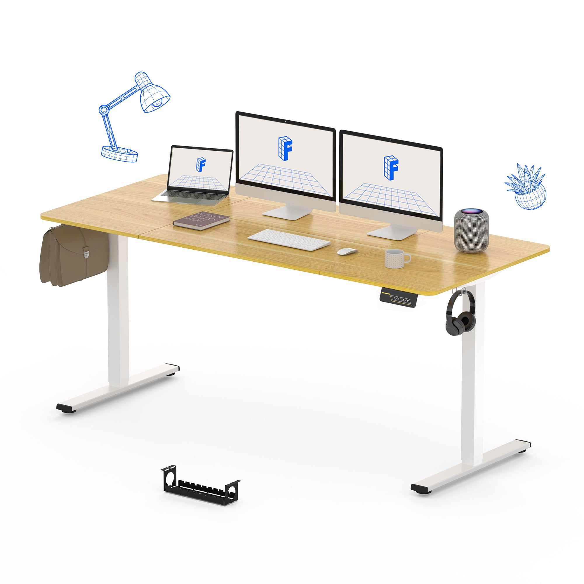 FLEXISPOT 180 * 80cm Electric Standing Desk Adjustable Standing Desk Sit Stand Up Desk Computer Desk with Hook Memory Function for Office and Home (Maple+White)