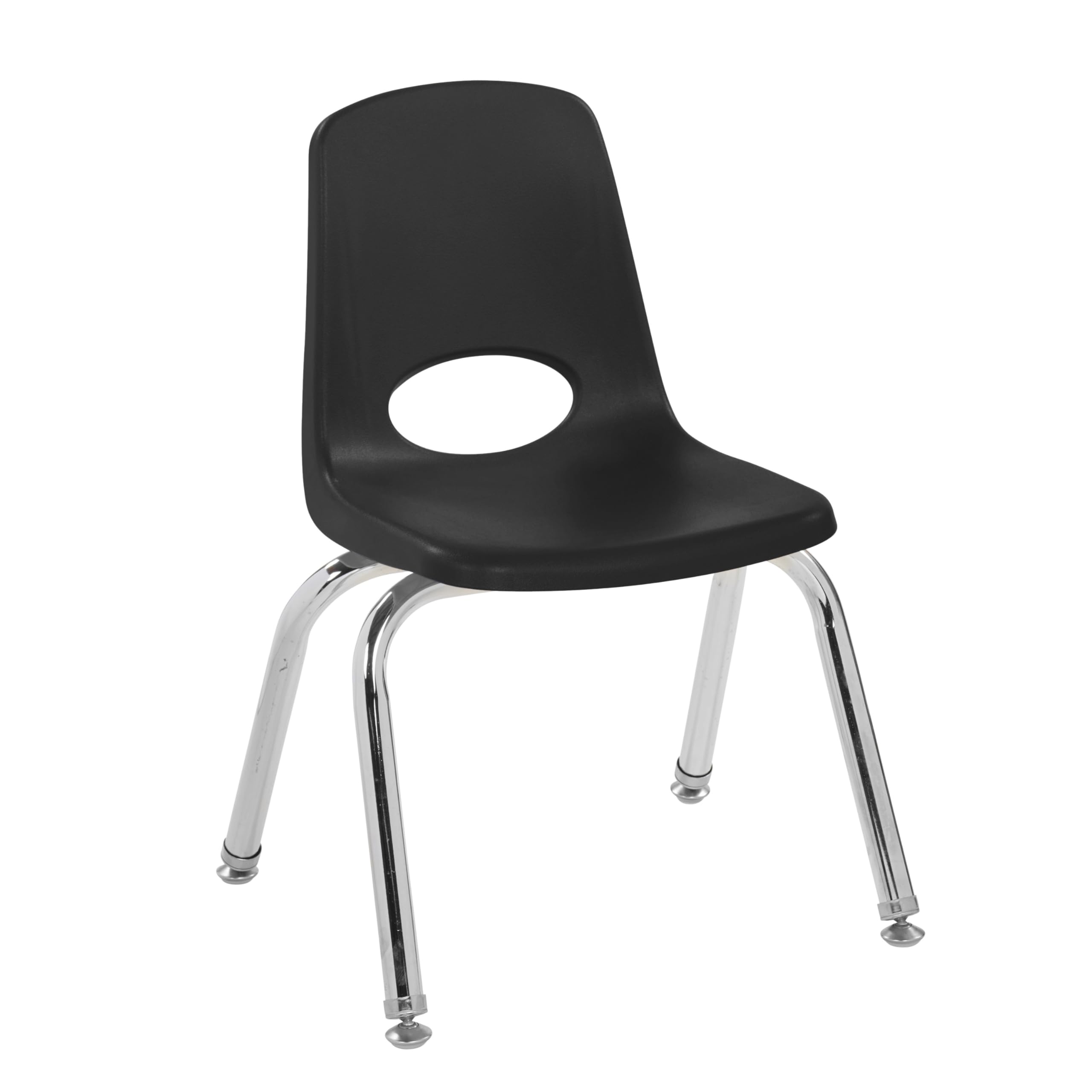 FDP 12" School Stack Chair, Stacking Student Seat with Chromed Steel Legs and Swivel Glides for Classroom, Homeschool or Learning Space - Black, 11556-BK
