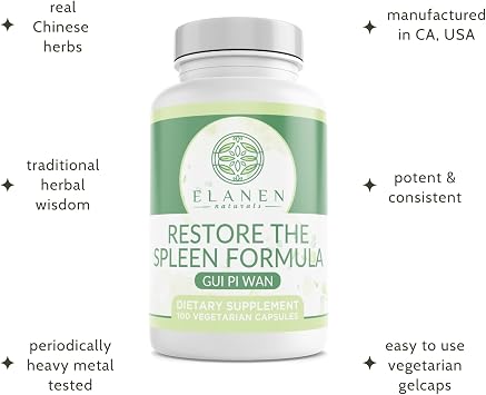 Elanen Naturals GUI Pi Wan, GUI Pi Tang, Restore The Spleen Formula to Nourish The Heart, Spleen, and Mind, 100 Vegetable Capsules