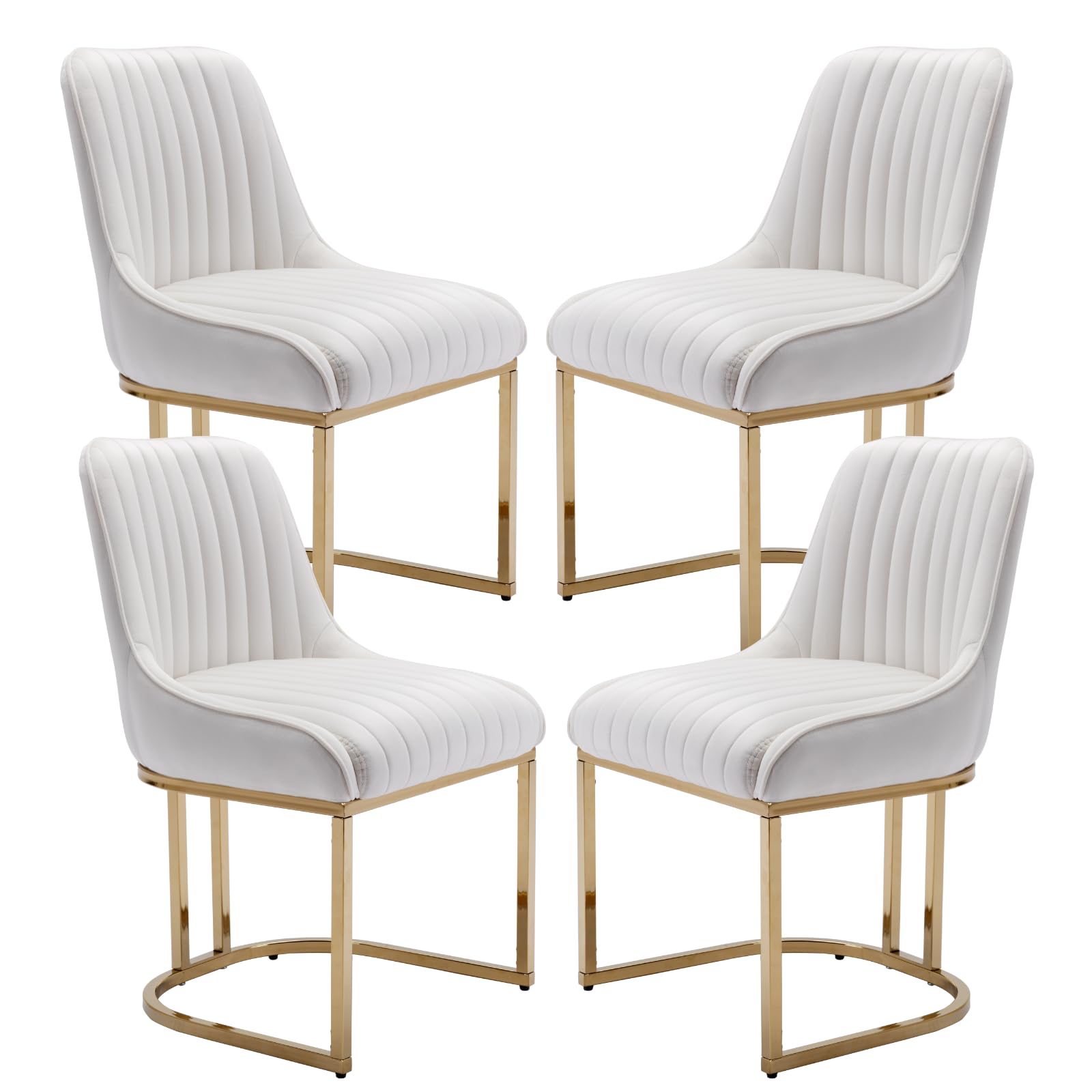chairus Dining Chairs Set of 4 Velvet Upholstered Kitchen Chair with Metal Legs Armless Side Chairs for Dining Room (White-4)
