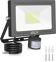 CLY Security Lights Outdoor Motion Sensor, 30W PIR Sensor Security Light 2820 Lumen IP66 Waterproof Motion Sensor Floodlight, 6500K Cold White LED Outdoor Light Mains Powered for Garden NO Earth Wire