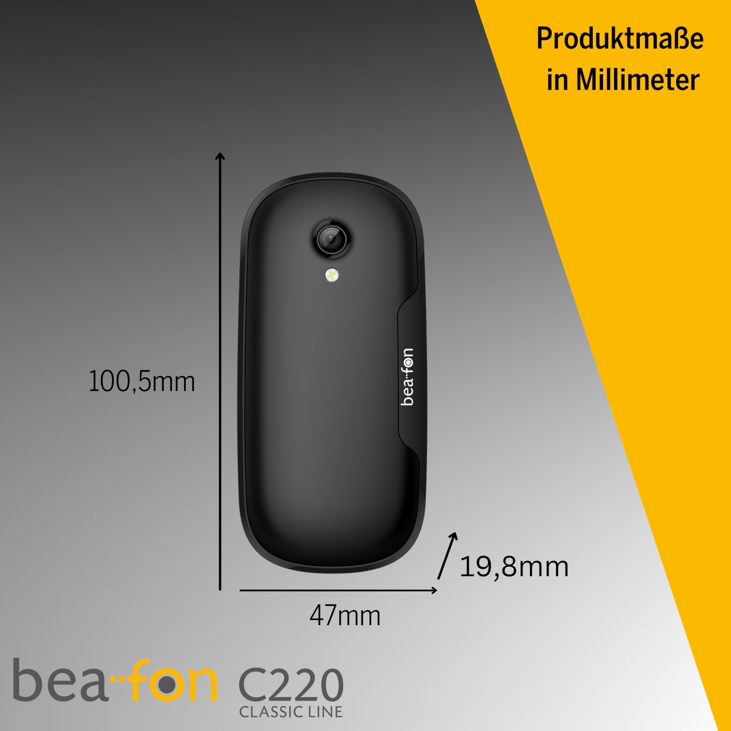 beafon, C220, Classic Line, Klapphandy, Tastentelefon, vertragsfrei ohne Simlock, TFT Farbdisplay 1,77" Zoll (4,49cm), Kamera, Farbe schwarz Lack