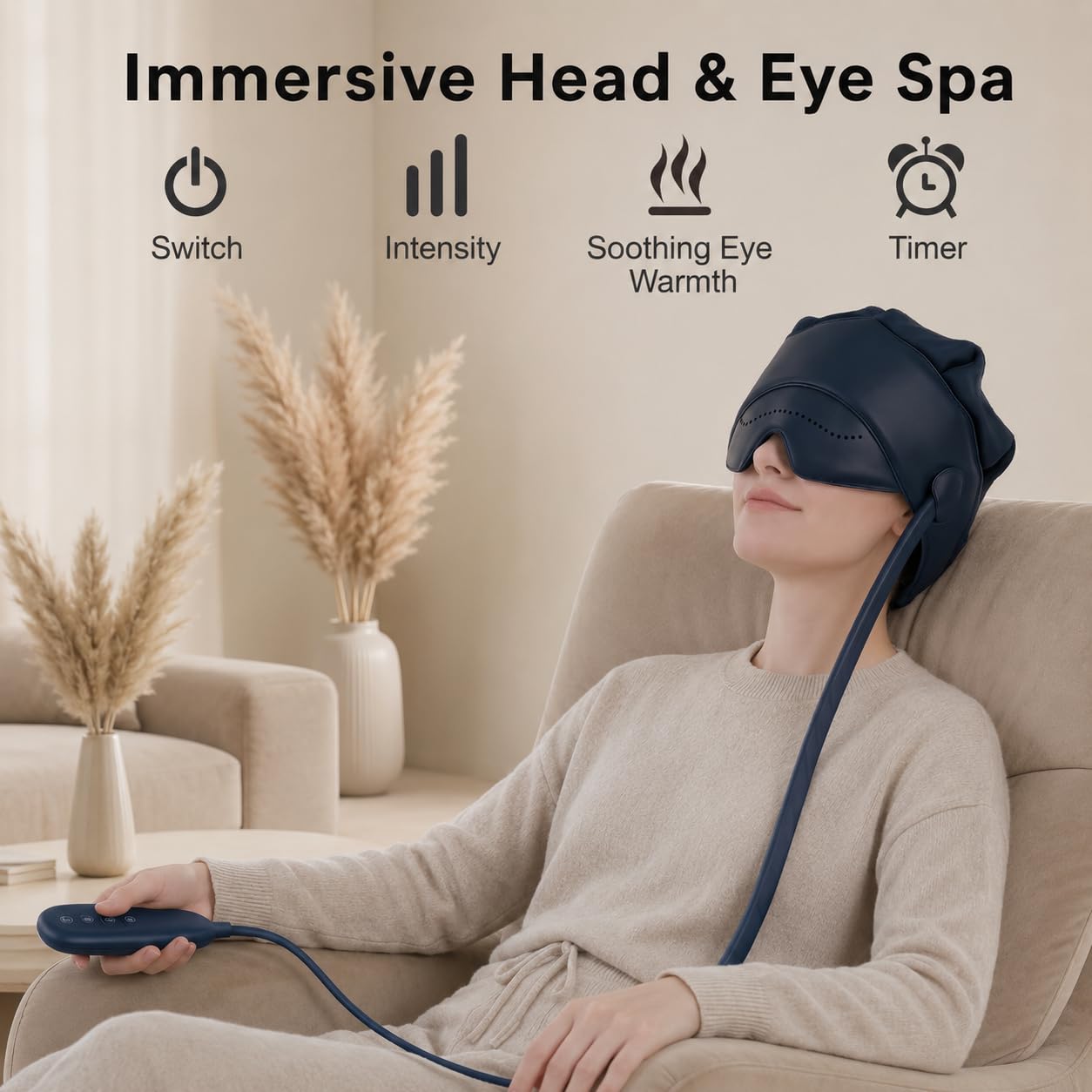 FSA Eligible HSA Approved Head and Eye Massager with Heat, 2200mAh Rechargeable Electric Scalp and Forehead Massage Tool, 6-Zone Kneading, Adjustable Pressure, Remote Control