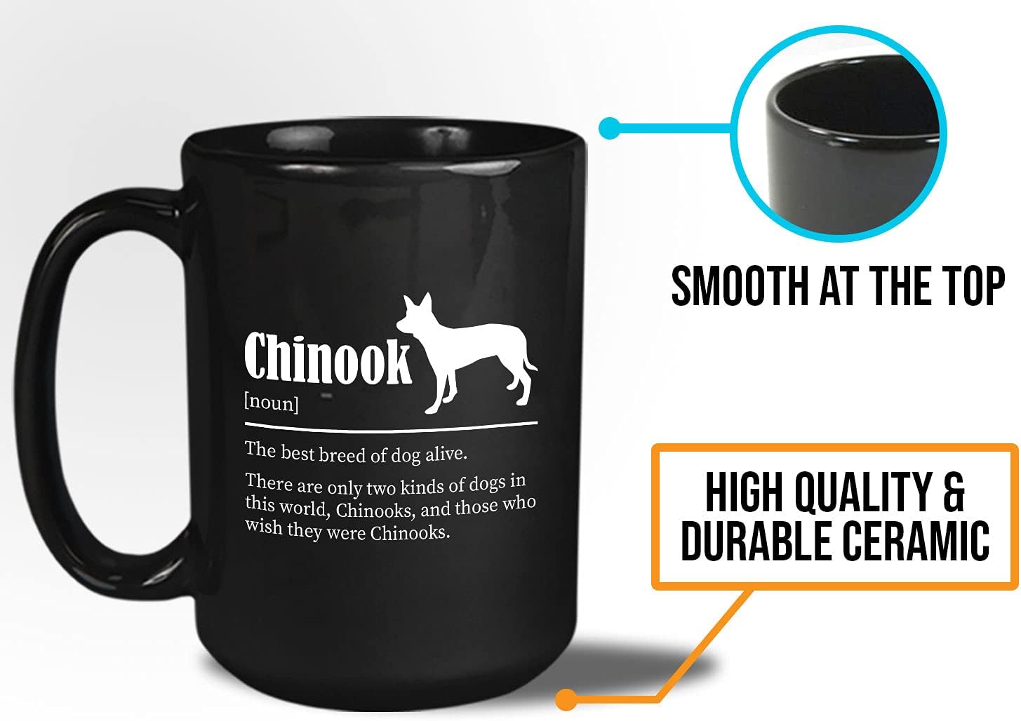 Bubble Hugs Dog Lover Coffee Mug 15oz Black - Chinook - Dog Owner Pet Owner Animal Lover Dog Breed Definition Novelty Sweet Best Pet Poodle Bulldog Shepherd Retriever