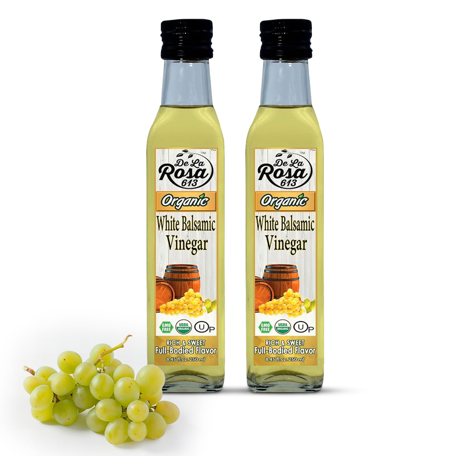 De La Rosa Organic White Balsamic Vinegar, Aged in Spanish Wood Barrels, Kosher for Passover, Vegan & Gluten-Free, Great for Salad Dressing, Marinades, Organic Balsamic Vinegar 8.45 Oz (Pack of 2)
