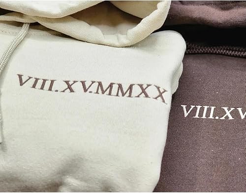 Miniatura 4 de GODMERCH Sudaderas con capucha bordadas personalizadas con números romanos, sudaderas a juego para parejas, sudadera con capucha personalizada para