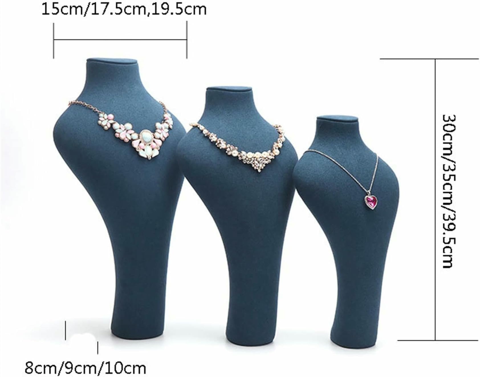 Expositor de Joyas de Terciopelo Blanco con Forma de Busto para Collares (30 cm), Soporte para Guardar y presentar Collares, Colgantes y Cadenas, Elegante Organizador de decoración (Gris, 30 cm)