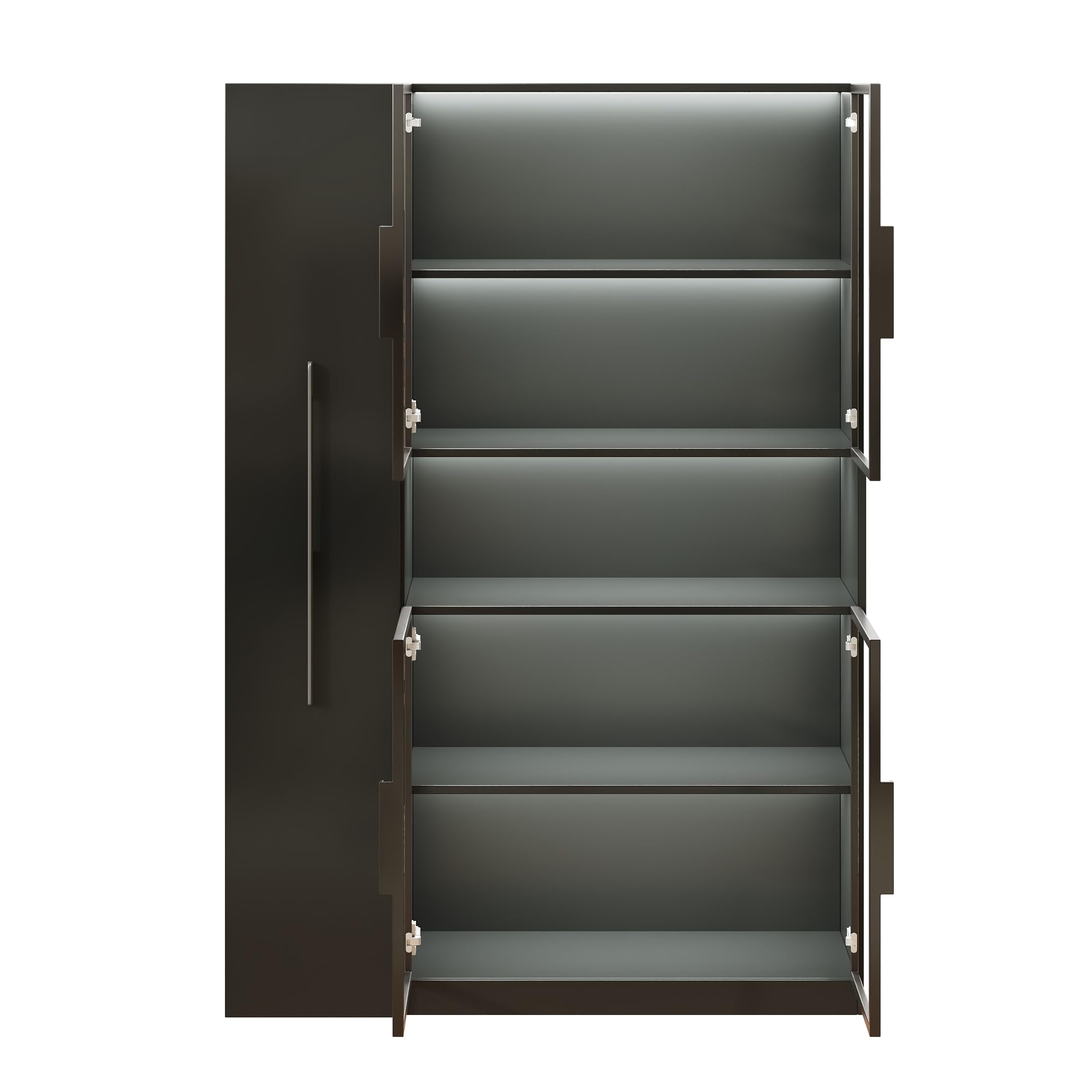 Multifunzionale Armadio 110×35×160 cm - Vetrinetta con Porta in Vetro e LED, Estrazione Laterale, Armadio a Ruote e Nero, Mobile Alto, Libreria, Armadio per Bagno, Credenza per