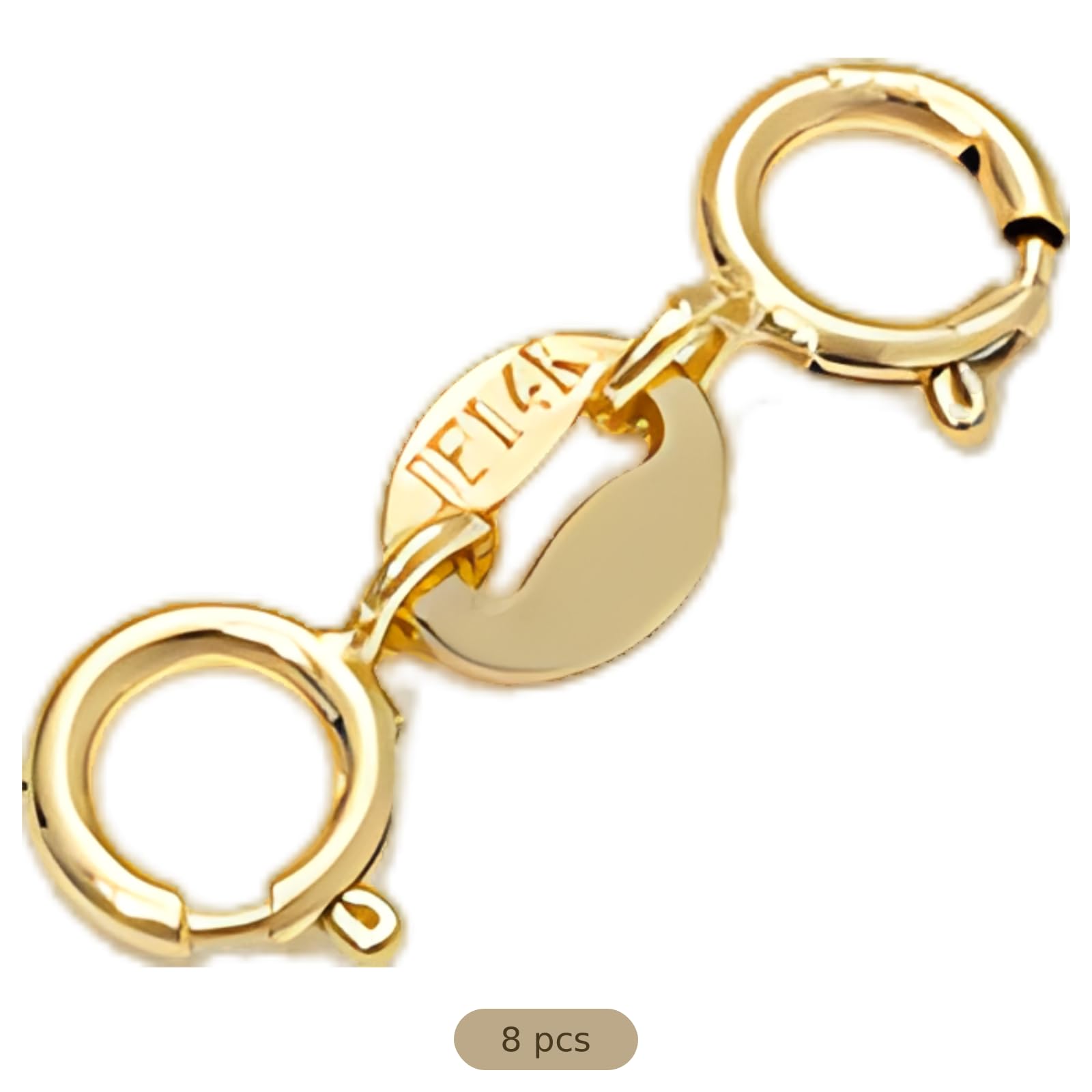 8 Stk. vergoldete Doppel-Springverschlüsse, 0,2 in / 0,5 cm, S925 versilberte kleine Ei-Ellipse-Perlenendstücke, mit JF14K Gravur, Zubehör für DIY-Halskette, Armband, Schmuckherstellung