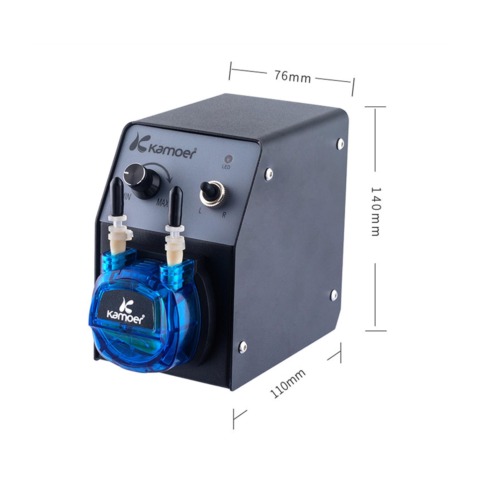 Kamoer KCP PRO2 Pompe péristaltique 12V petite pompe doseuse à vitesse | pour expérience chimique en laboratoire, tube Norprene #3,2 mm × 6,4 mm, 40-210 ml/min, avec adaptateur secteur