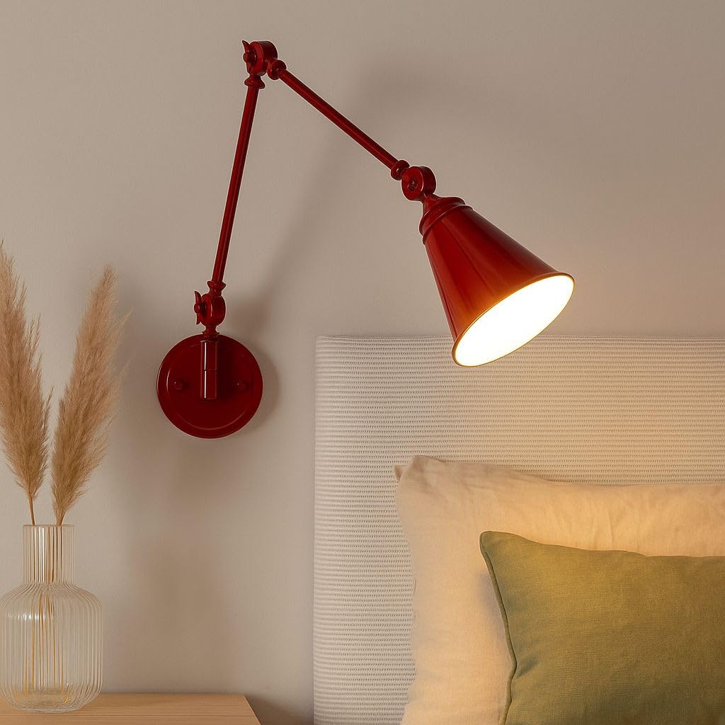 BARCELONA LED Applique da Parete Rosso con Braccio Regolabile, Alluminio di Alta Qualità, Stile Classico e Moderno, Illuminazione di Lusso Retrò e Industriale per Camera, Soggiorno o Ufficio