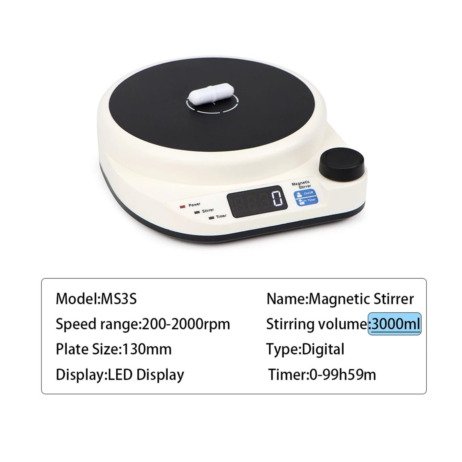 Mieszadło magnetyczne 2000 obr./min pokrętło sterujące prędkością 3L 5L do laboratorium (MS3S (3000 ml), UK)