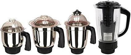 Rotomix Set of 4 Mixer Jar 3 Stainless Steel and 1 Juicer Jar (Chutney, Dry Grinding jar, Liquid Blending and Juicer Jar)|Standard Mixer Jar|Kitchen Tools|Mixer Grinder Steel jar with lid(Steel Black)