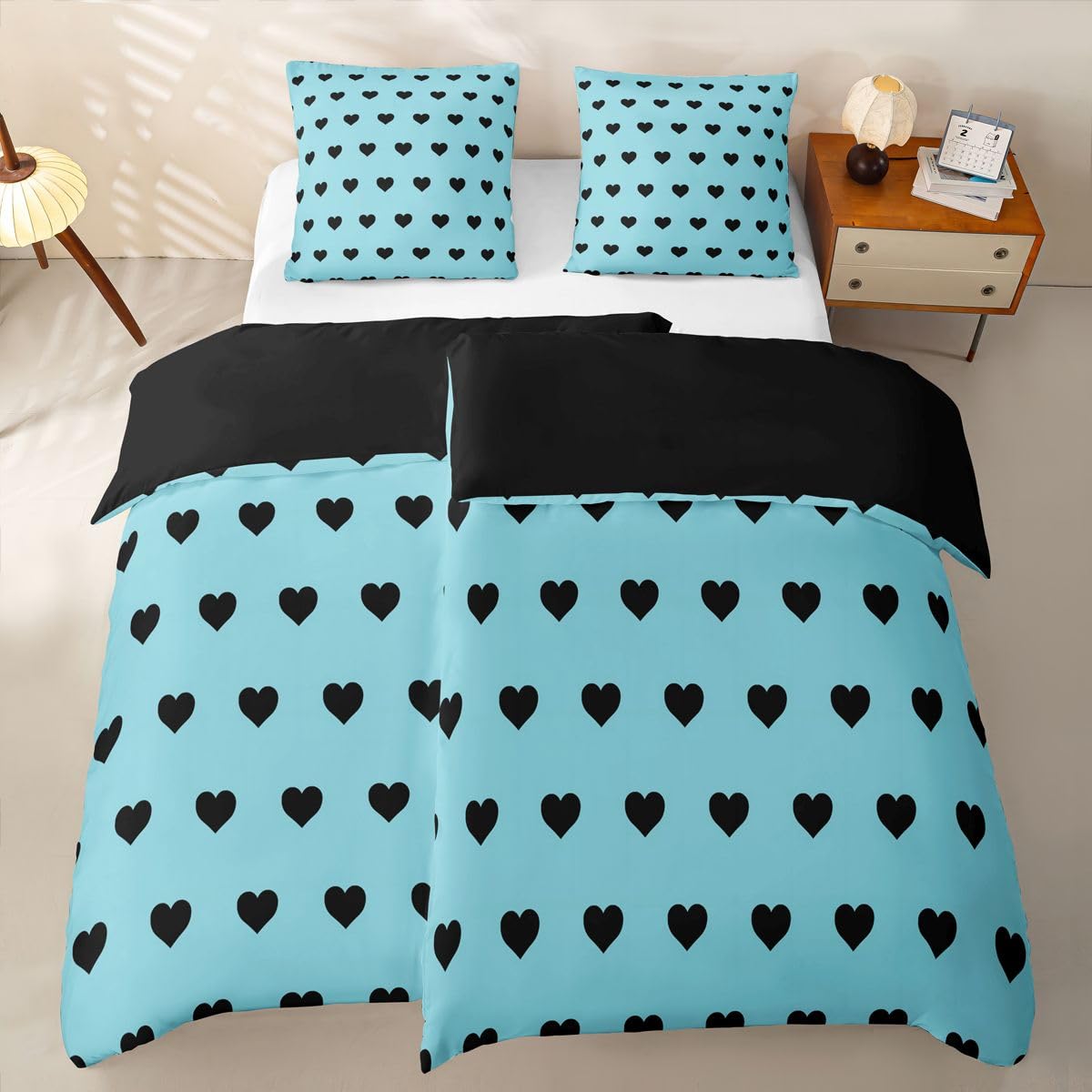 Homewish Liebesherzen Cyan Microfaser 135x200 Bettwäsche 4teilig
