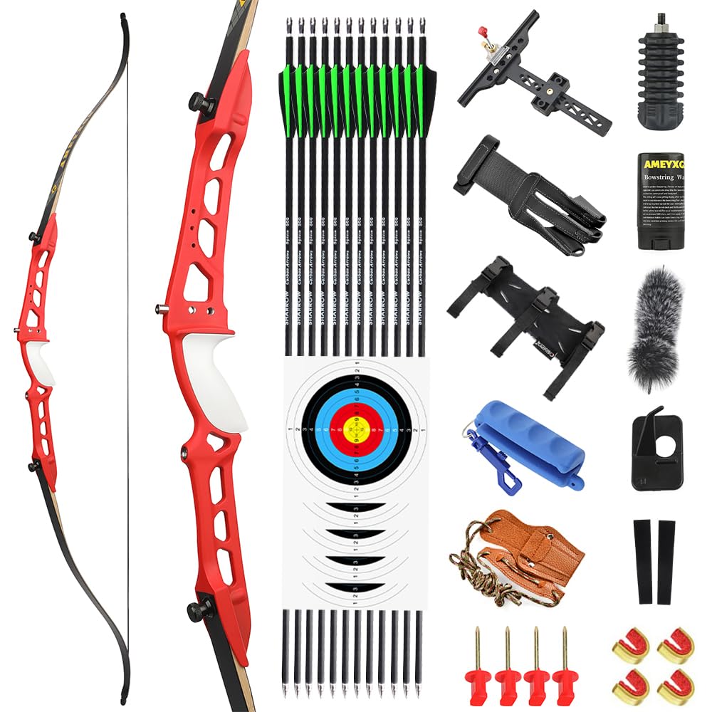 Arco Ricurvo per Adulti e Giovani 14-40lbs Archi Ricurvi Riser in Metallo Arco da Caccia Longbow Arco da Competizione Atletico Arco Mano Destra
