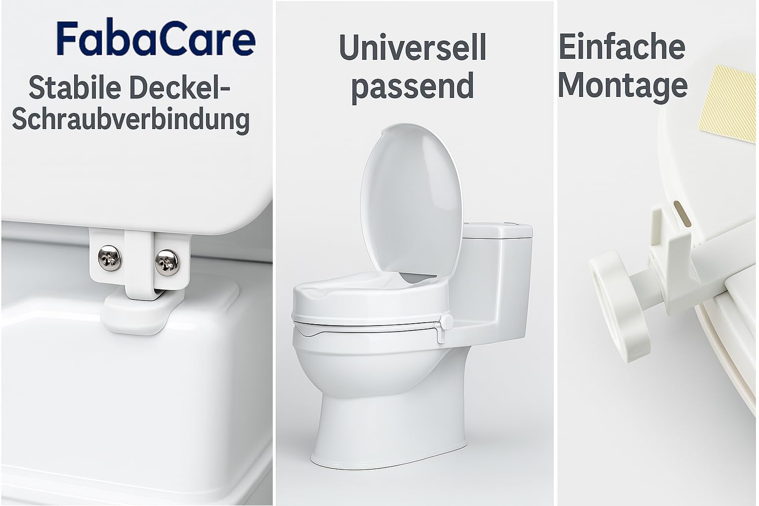 Toilettensitzerhöhung 15cm mit Deckel von FabaCare, WC-Sitz Toilettenaufsatz bis 200kg belastbar, ergonomische Klo-Erhöhung, sehr robust,leicht, stabil, autoklavierbar