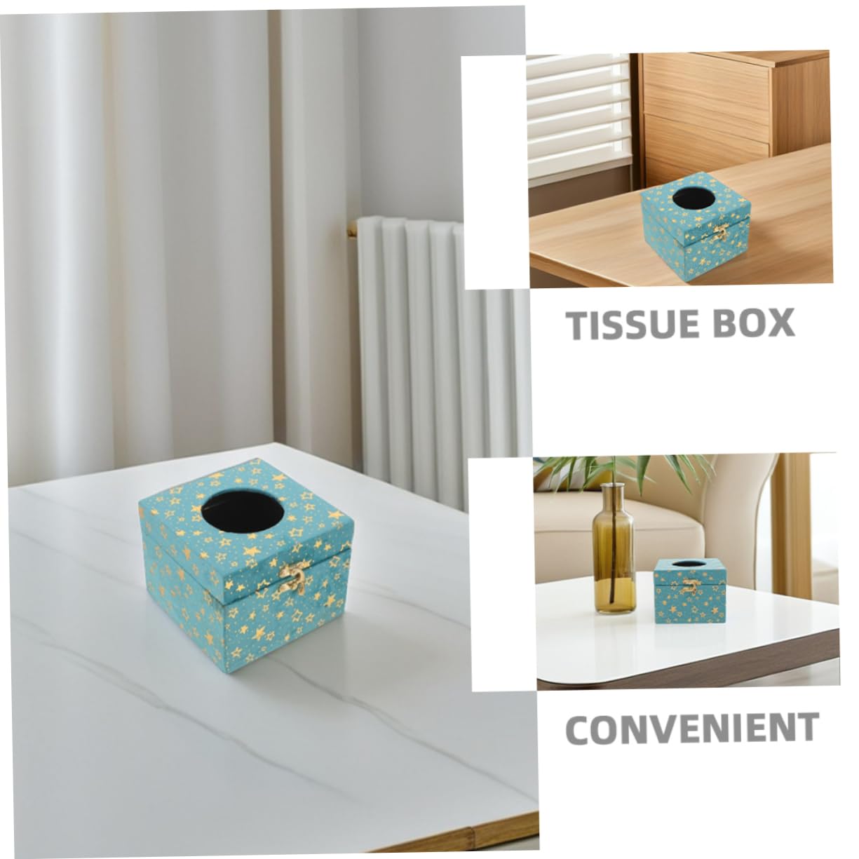 Retro Luxus Holz Taschentuchbox 2 Stück mit Blauer Stoffoptik