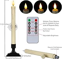 Vista 6 de Homemory 6 Pcs Window Candles with Remote Timer Dimmer, Christmas Candles for Window Battery Operated, Ivory Flameless Taper Candle with Holders and