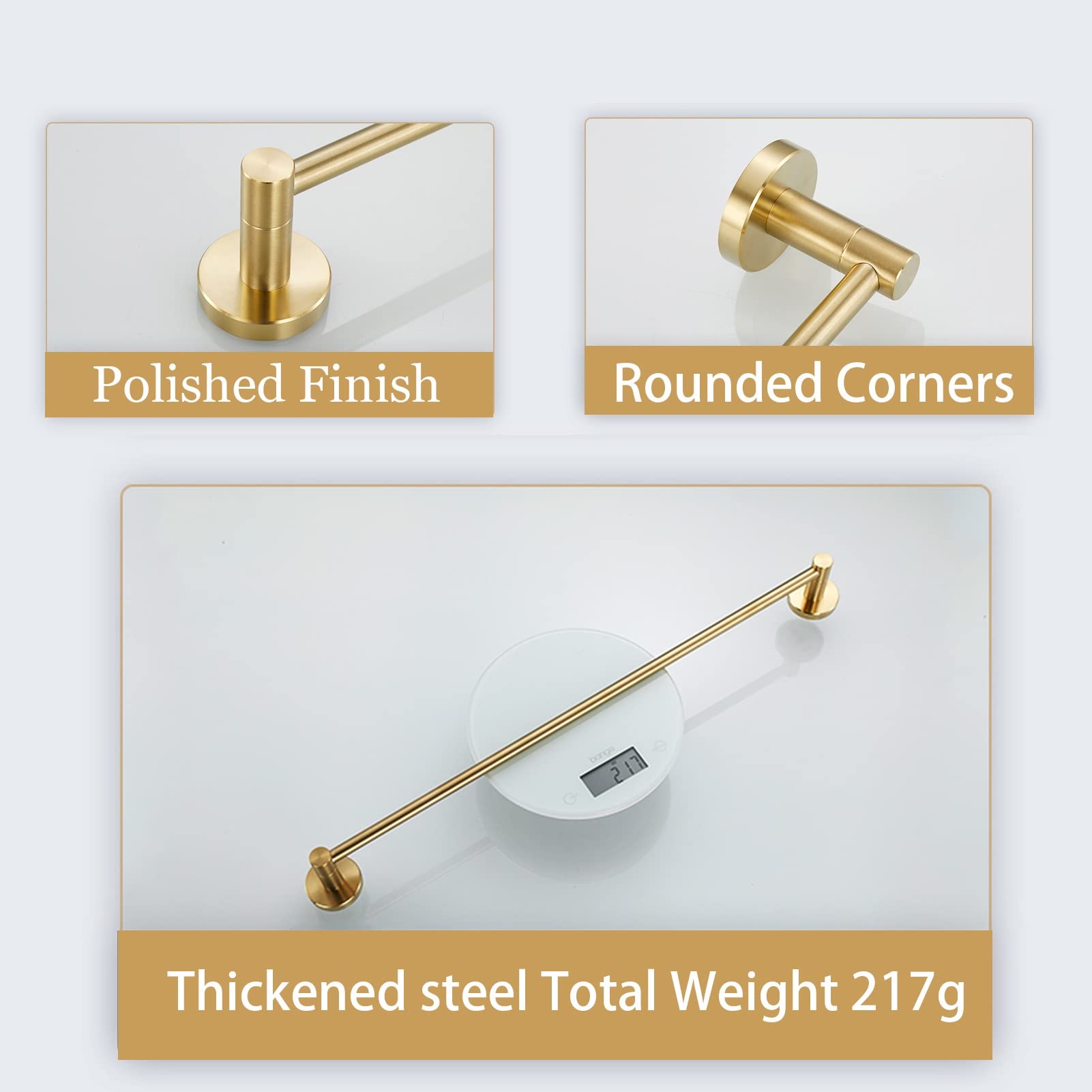 Badezimmer-Handtuchstangen, Edelstahl-Handtuchhalter, einzelne Stange für Badetücher, Handtuchhalter mit poliertem Gold-Finish, 6 Größen (30 cm - 80 cm) - Gold (Size : 60cm)